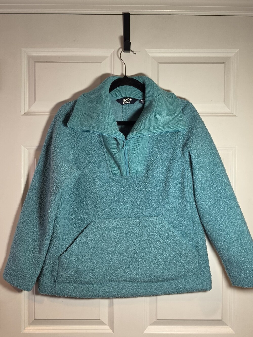 Lands' End Women's Aqua Blue Sherpa Pullover Jacket Quarter Zip XS
